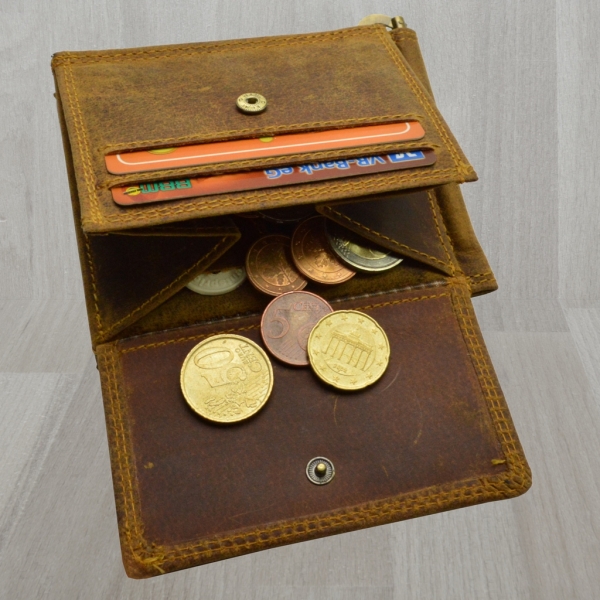 flevado Leder Dollarclip, Dollar-Clip Geldbörse Hand Made Portemonnaie mit Münzfach Büffelleder Wild